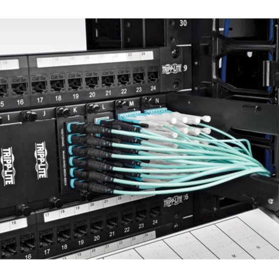 Eaton Tripp Lite Series MTP/MPO Patch Cable with Push/Pull Tabs, 12 Fiber, 40GbE, 40GBASE-SR4, OM3 Plenum-Rated - Aqua, 1M (3 ft.) — N844-01M-12-P