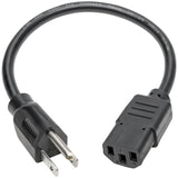 Eaton Tripp Lite Series Computer Power Cord, NEMA 5-15P to C13 - 10A, 125V, 18 AWG, 1 ft. (0.31 m), Black — P006-001