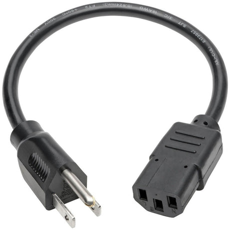Eaton Tripp Lite Series Computer Power Cord, NEMA 5-15P to C13 - 10A, 125V, 18 AWG, 1 ft. (0.31 m), Black — P006-001