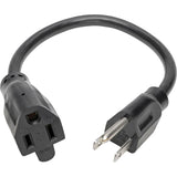 Eaton Tripp Lite Series Power Extension Cord, NEMA 5-15P to NEMA 5-15R - 13A, 120V, 16 AWG, 1 ft. (0.31 m), Black — P024-001-13A