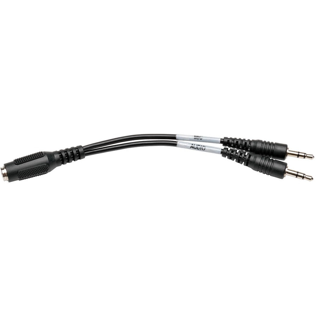 Eaton Tripp Lite Series 3.5 mm 4-Position to 3.5 mm 3-Position Audio Headset Splitter Adapter Cable (F/2xM), 6 in. (15.2 cm) — P318-06N-FMM