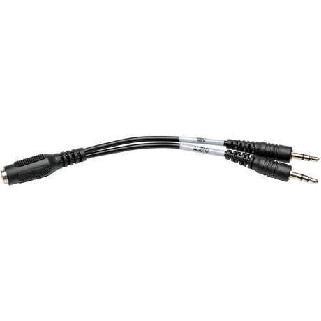 Eaton Tripp Lite Series 3.5 mm 4-Position to 3.5 mm 3-Position Audio Headset Splitter Adapter Cable (F/2xM), 6 in. (15.2 cm) — P318-06N-FMM