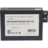Tripp Lite by Eaton 10/100 UTP to Singlemode Fiber Media Converter RJ45 / SC 15km 1310nm — N784-001-SC-15