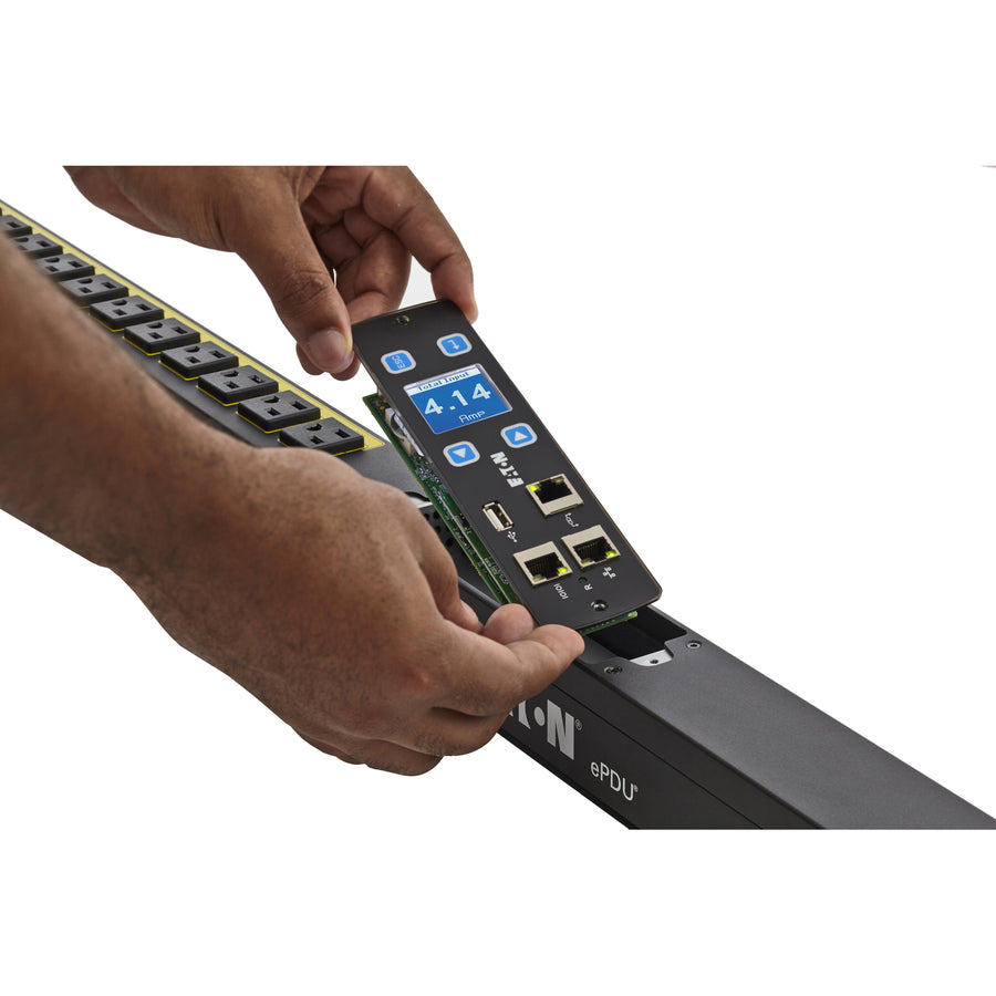 Eaton Managed rack PDU, 0U, L15-30P input, 8.64 kW max, 200-240V, 24A, 10 ft cord, Three-phase, Outlets: (18) C13 Outlet grip, (6) C19 Outlet grip — EMA326-10
