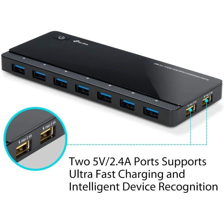 TP-Link UH720 - Powered USB Hub 3.0 with 7 USB 3.0 Data Ports and 2 Smart Charging USB Ports — UH720