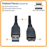 Eaton Tripp Lite Series USB 3.0 SuperSpeed Device Cable (A to Micro-B M/M) Black, 1 ft. (0.31 m) — U326-001-BK