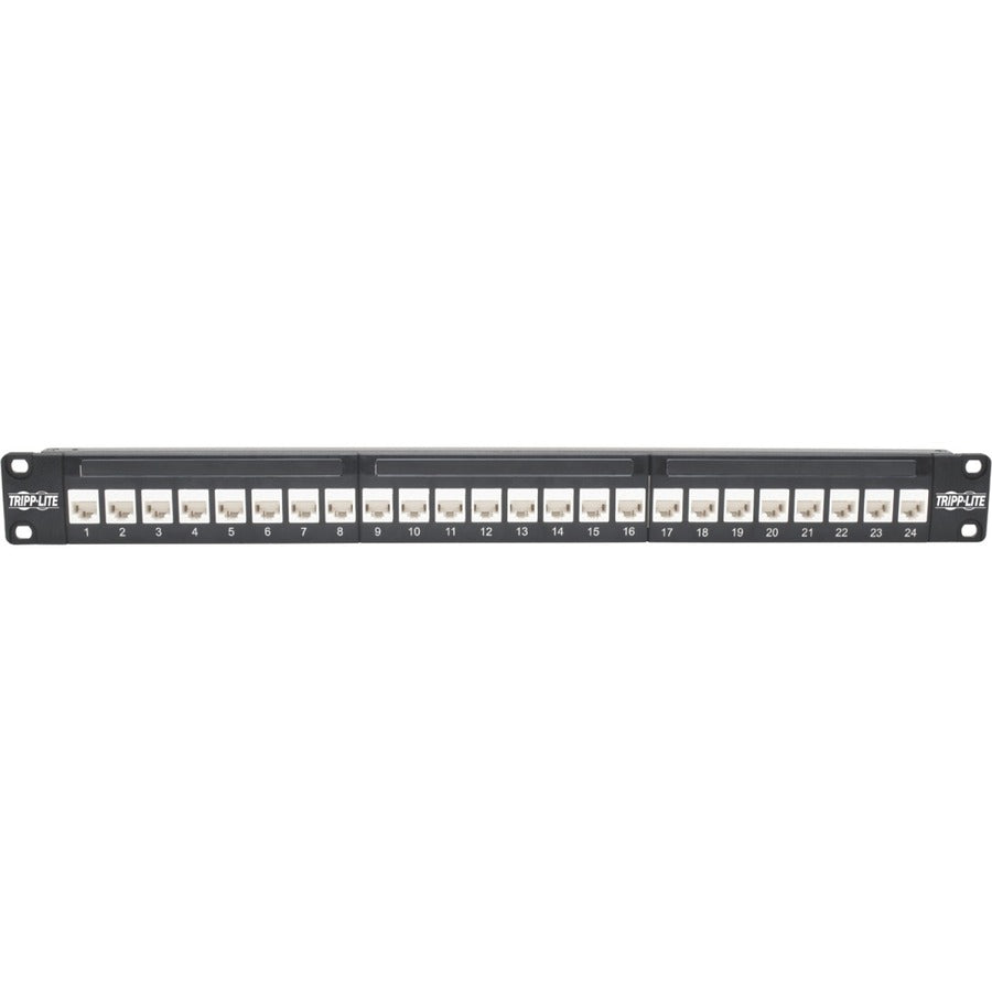 Eaton Tripp Lite Series 24-Port Cat6a Feed-Through Patch Panel - 4PPoE Compliant, 1U Rack-Mount, RJ45 Ethernet, Black, TAA — N254-024-6A