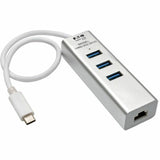 Eaton Tripp Lite Series 3-Port USB 3.x (5Gbps) Hub with LAN Port, USB-C to 3x USB-A Ports and Gigabit Ethernet, Silver — U460-003-3A1G