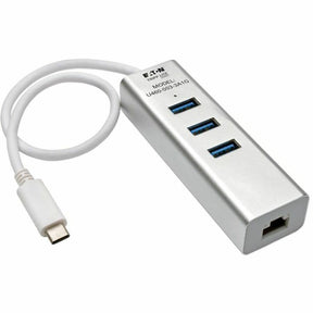 Eaton Tripp Lite Series 3-Port USB 3.x (5Gbps) Hub with LAN Port, USB-C to 3x USB-A Ports and Gigabit Ethernet, Silver — U460-003-3A1G