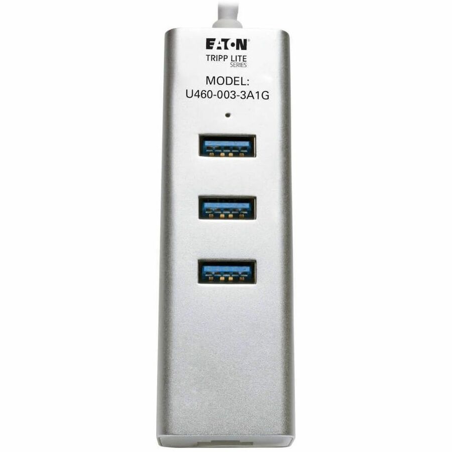 Eaton Tripp Lite Series 3-Port USB 3.x (5Gbps) Hub with LAN Port, USB-C to 3x USB-A Ports and Gigabit Ethernet, Silver — U460-003-3A1G