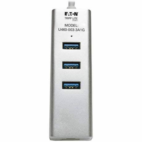 Eaton Tripp Lite Series 3-Port USB 3.x (5Gbps) Hub with LAN Port, USB-C to 3x USB-A Ports and Gigabit Ethernet, Silver — U460-003-3A1G