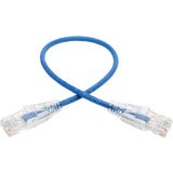 Eaton Tripp Lite Series Cat6 Gigabit Snagless Slim UTP Ethernet Cable (RJ45 M/M), PoE, Blue, 1 ft. (0.31 m) — N201-S01-BL