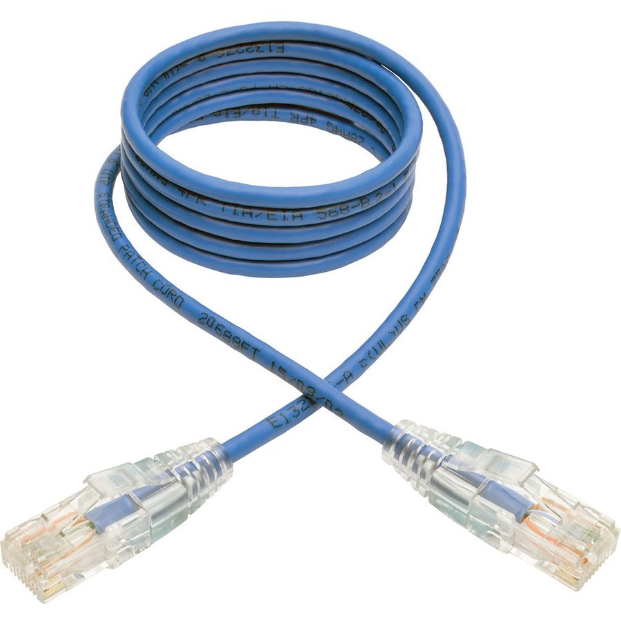 Eaton Tripp Lite Series Cat6 Gigabit Snagless Slim UTP Ethernet Cable (RJ45 M/M), PoE, Blue, 4 ft. (1.22 m) — N201-S04-BL
