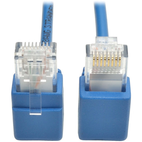Eaton Tripp Lite Series Right-Angle Cat6 Gigabit Snagless Molded Slim UTP Ethernet Cable (RJ45 M/M), Blue, 1 ft. (0.31 m) — N201-SR1-BL