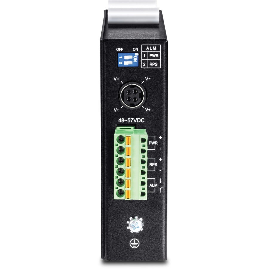 TRENDnet 6-Port Hardened Industrial Gigabit PoE+ Layer 2 Managed DIN-Rail Switch, 4 x Gigabit PoE+ 802.3at Ports, 1 x Gigabit Port, 1 x Gigabit SFP Slot, 120W Power Budget, Black, TI-PG541i