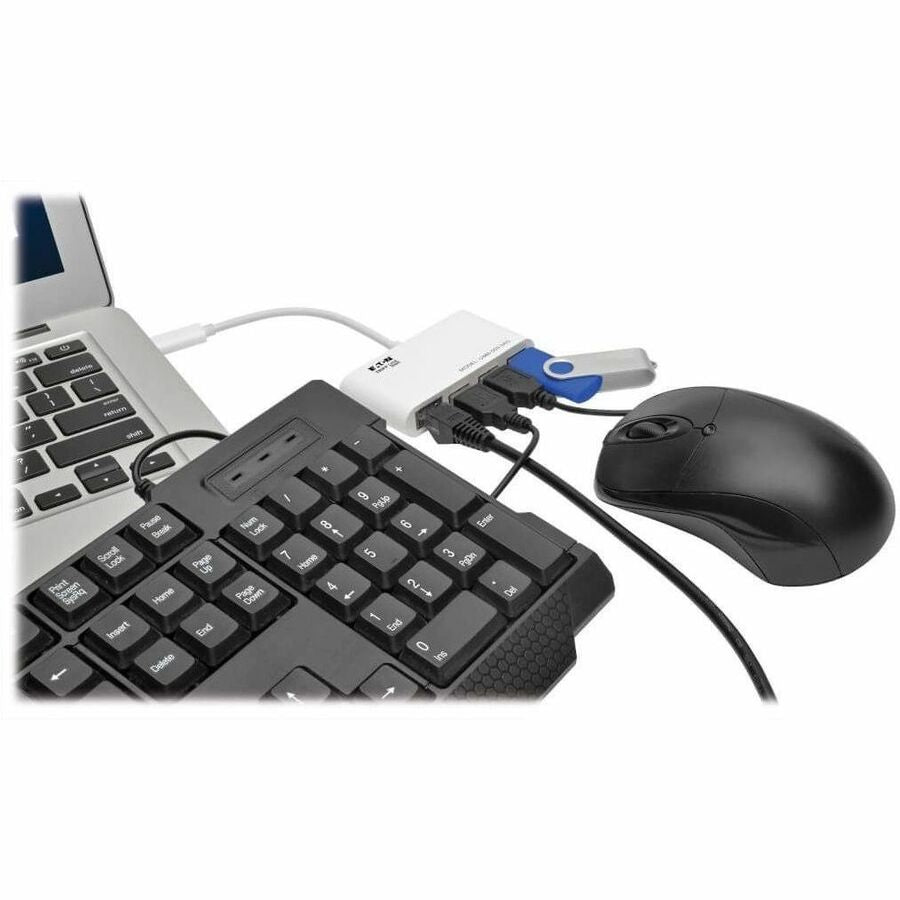 Eaton Tripp Lite Series 3-Port USB 3.x (5Gbps) Hub with LAN Port, USB-C to 3x USB-A Ports and Gigabit Ethernet, White — U460-003-3AG