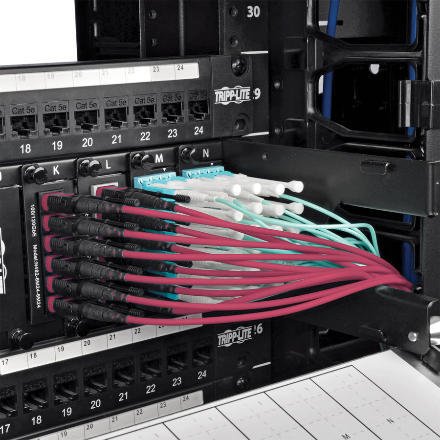 Eaton Tripp Lite Series 100G MTP/MPO Multimode OM4 Plenum-Rated Fiber Optic Cable (F/F), 12 Fiber, 40/100GBASE-SR4, Push/Pull Tabs, Magenta, 2 m — N845-02M-12-MG