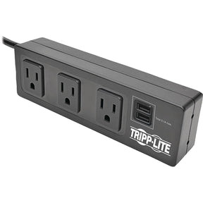 Tripp Lite by Eaton Protect It! 3-Outlet Surge Protector with Desk Clamp, 10 ft. Cord, 510 Joules, 2 USB Charging Ports, Black Housing — TLP310USBC