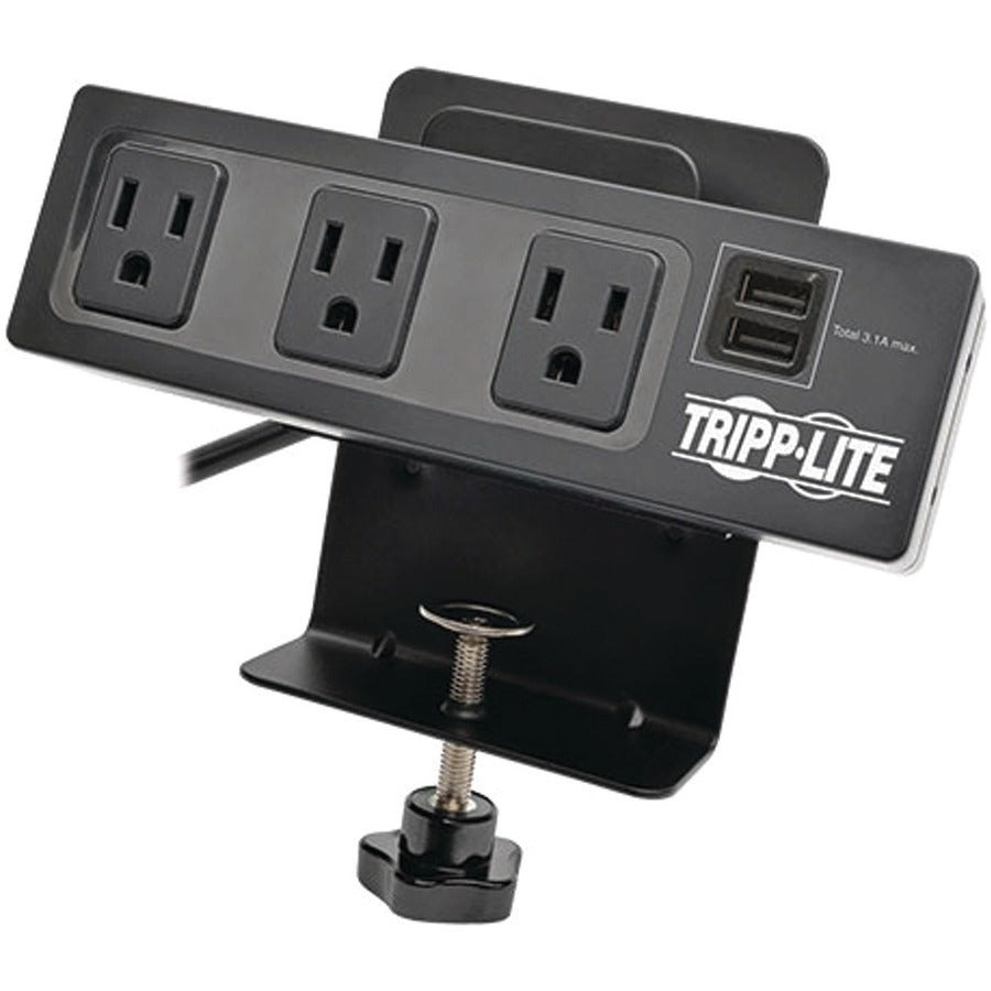 Tripp Lite by Eaton Protect It! 3-Outlet Surge Protector with Desk Clamp, 10 ft. Cord, 510 Joules, 2 USB Charging Ports, Black Housing — TLP310USBC