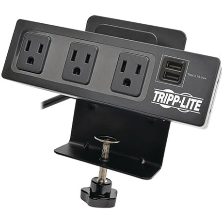 Tripp Lite by Eaton Protect It! 3-Outlet Surge Protector with Desk Clamp, 10 ft. Cord, 510 Joules, 2 USB Charging Ports, Black Housing — TLP310USBC