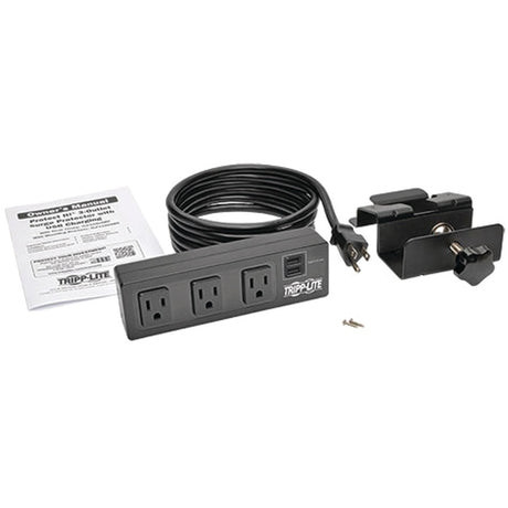 Tripp Lite by Eaton Protect It! 3-Outlet Surge Protector with Desk Clamp, 10 ft. Cord, 510 Joules, 2 USB Charging Ports, Black Housing — TLP310USBC