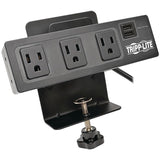 Tripp Lite by Eaton Protect It! 3-Outlet Surge Protector with Desk Clamp, 10 ft. Cord, 510 Joules, 2 USB Charging Ports, Black Housing — TLP310USBC