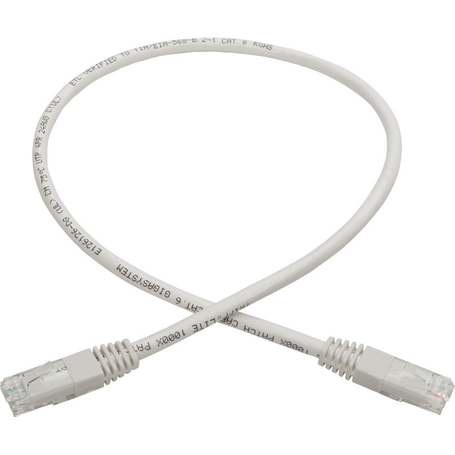 Eaton Tripp Lite Series Cat6 Gigabit Molded (UTP) Ethernet Cable (RJ45 M/M), PoE, White, 2 ft. (0.61 m) — N200-002-WH