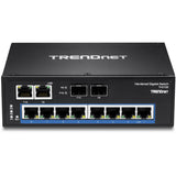 TRENDnet 10-Port Hardened Industrial Gigabit DIN-Rail Switch, 20Gbps Switching Capacity, DIN-Rail And Wall Mounts Included, Dual Redundant, Two RJ-45/SFP Ports, Lifetime Protection, Black, TI-G102