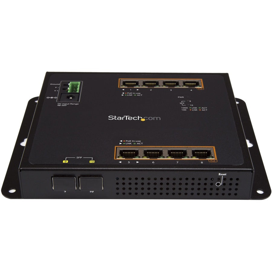 StarTech.com Industrial 8 Port Gigabit PoE+ Switch w/2 SFP MSA Slots 30W Layer/L2 Switch Managed Ethernet Network Switch IP-30/-40C to 75C — IES101GP2SFW