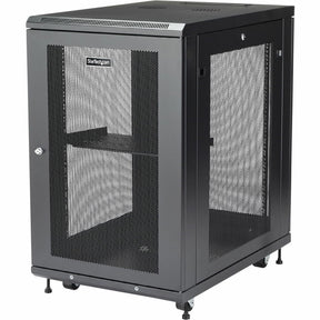 StarTech.com 18U 19" Server Rack Cabinet 4 Post Adjustable Depth 2-30" w/Casters/Cable Management/1U Shelf, Locking Doors and Side Panels — RK1833BKM