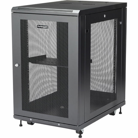 StarTech.com 18U 19" Server Rack Cabinet 4 Post Adjustable Depth 2-30" w/Casters/Cable Management/1U Shelf, Locking Doors and Side Panels — RK1833BKM