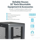 StarTech.com 18U 19" Server Rack Cabinet 4 Post Adjustable Depth 2-30" w/Casters/Cable Management/1U Shelf, Locking Doors and Side Panels — RK1833BKM