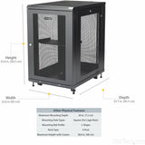StarTech.com 18U 19" Server Rack Cabinet 4 Post Adjustable Depth 2-30" w/Casters/Cable Management/1U Shelf, Locking Doors and Side Panels — RK1833BKM