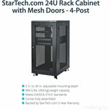 StarTech.com 24U 19" Server Rack Cabinet 4 Post Adjustable Depth 2-30" w/Casters/Cable Management/1U Shelf, Locking Doors and Side Panels — RK2433BKM