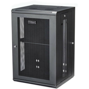 StarTech.com 4-Post 18U Wall Mount Network Cabinet, 19" Hinged Wall-Mounted Server Rack for Data / IT Equipment, Lockable Rack Enclosure — RK1820WALHM