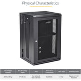 StarTech.com 4-Post 18U Wall Mount Network Cabinet, 19" Hinged Wall-Mounted Server Rack for Data / IT Equipment, Lockable Rack Enclosure — RK1820WALHM