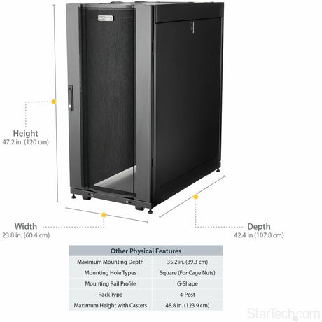 StarTech.com 4-Post 25U Server Rack Cabinet, 19" Data Rack Cabinet for Computer / IT Equipment, Home Network Rack, Half Height Server Rack — RK2537BKM