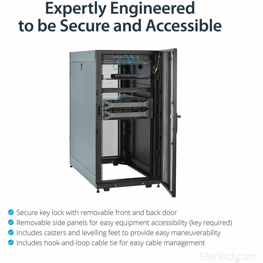 StarTech.com 4-Post 25U Server Rack Cabinet, 19" Data Rack Cabinet for Computer / IT Equipment, Home Network Rack, Half Height Server Rack — RK2537BKM