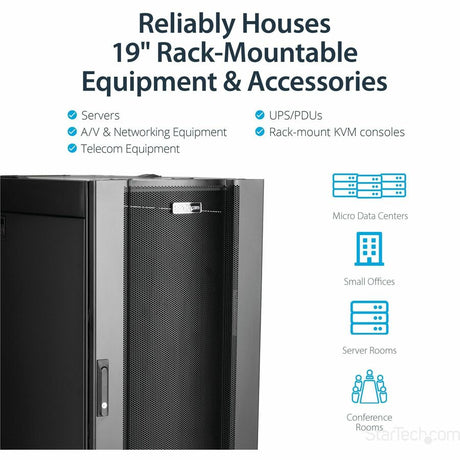 StarTech.com 4-Post 25U Server Rack Cabinet, 19" Data Rack Cabinet for Computer / IT Equipment, Home Network Rack, Half Height Server Rack — RK2537BKM