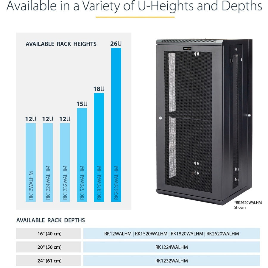 StarTech.com 4-Post 15U Wall Mount Network Cabinet, 19" Hinged Wall-Mounted Server Rack for Data / IT Equipment, Lockable Rack Enclosure — RK1520WALHM