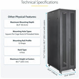 StarTech.com 4-Post 42U Server Rack Cabinet, 19" Data Rack Cabinet for Computer / IT Equipment mount, Rack Server Cabinet with Casters — RK4236BKB