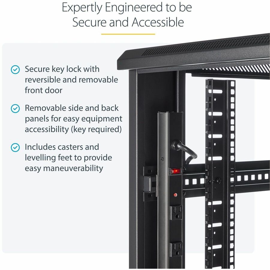 StarTech.com 4-Post 42U Server Rack Cabinet, 19" Data Rack Cabinet for Computer / IT Equipment mount, Rack Server Cabinet with Casters — RK4236BKB