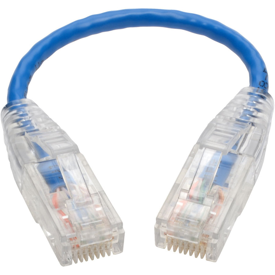 Eaton Tripp Lite Series Cat6 Gigabit Snagless Slim UTP Ethernet Cable (RJ45 M/M), PoE, Blue, 6-in. (15.24 cm) — N201-S6N-BL