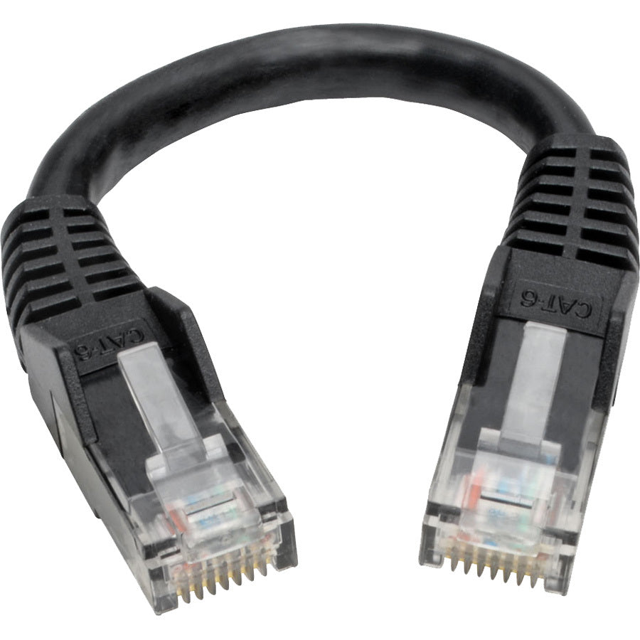 Eaton Tripp Lite Series Cat6 Gigabit Snagless Molded (UTP) Ethernet Cable (RJ45 M/M), PoE, Black, 6-in. (15.24 cm) — N201-06N-BK