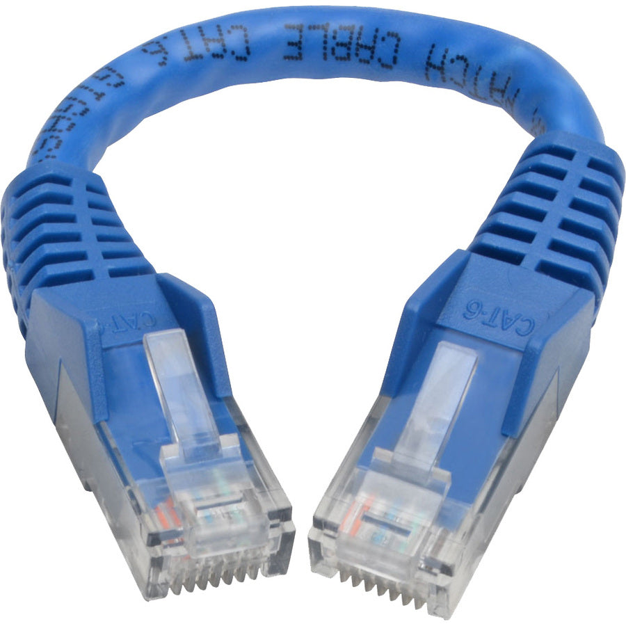 Eaton Tripp Lite Series Cat6 Gigabit Snagless Molded (UTP) Ethernet Cable (RJ45 M/M), PoE, Blue, 6-in. (15.24 cm) — N201-06N-BL