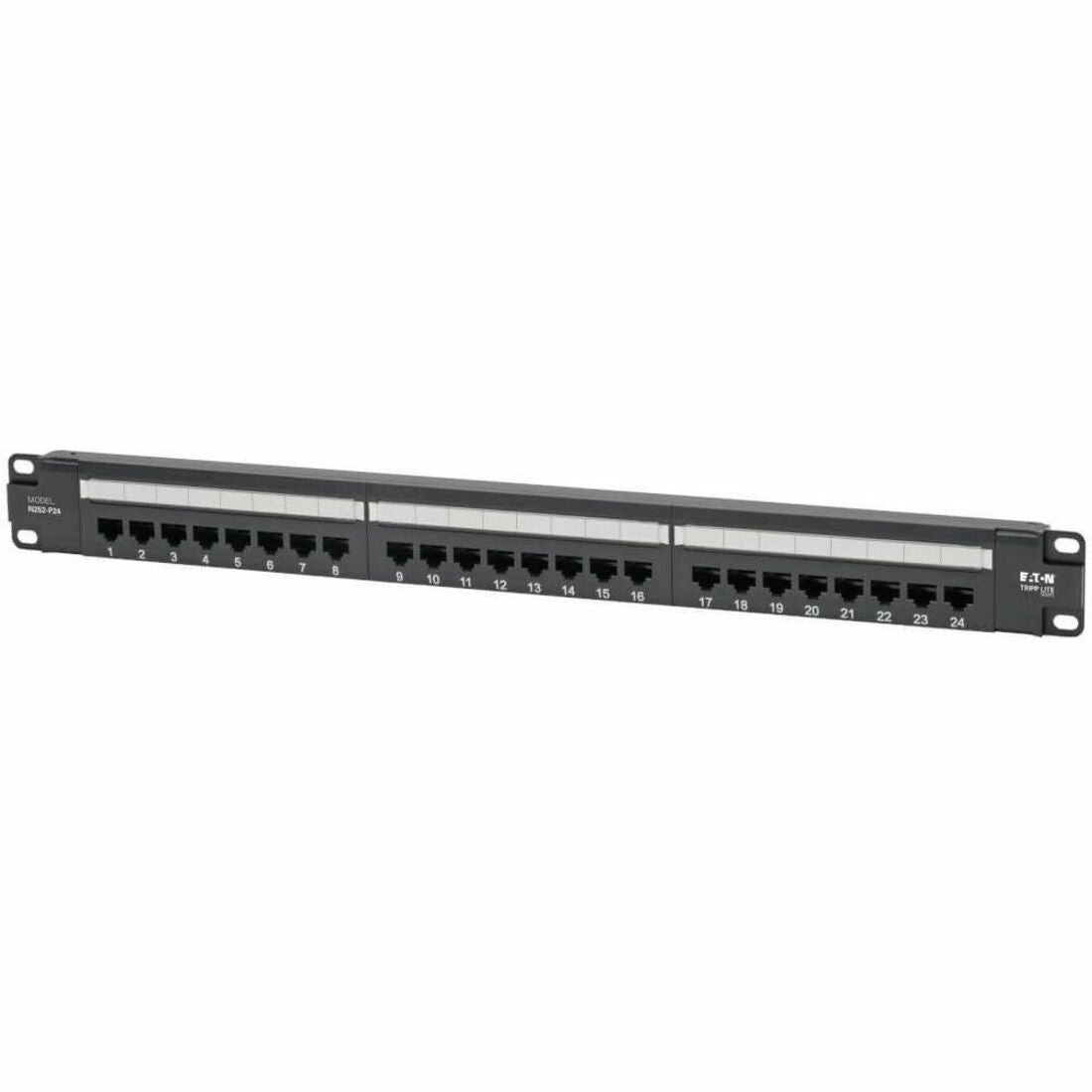 Eaton Tripp Lite Series 24-Port Cat6 Patch Panel - 4PPoE Compliant, 110/Krone, 568A/B, RJ45 Ethernet, 1U Rack-Mount, Black, TAA — N252-P24