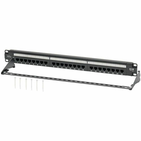 Eaton Tripp Lite Series 24-Port Cat6 Patch Panel - 4PPoE Compliant, 110/Krone, 568A/B, RJ45 Ethernet, 1U Rack-Mount, Black, TAA — N252-P24