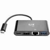 Eaton Tripp Lite Series USB-C Multiport Adapter - HDMI, USB 3.x (5Gbps) Hub Port, Gigabit Ethernet, 60W PD Charging, HDCP, Black — U444-06N-HGUB-C