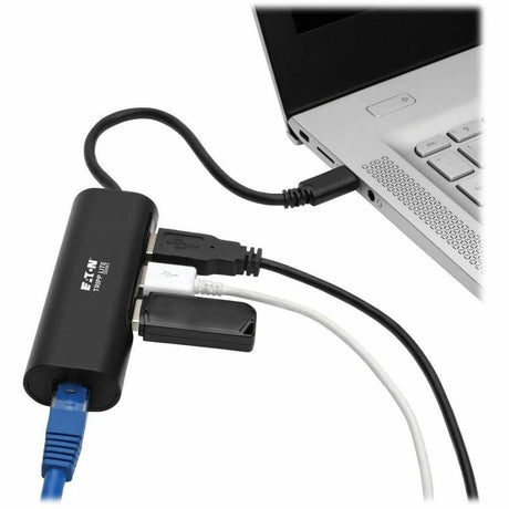 Eaton Tripp Lite Series 3-Port USB 3.x (5Gbps) Hub with LAN Port, USB-C to 3x USB-A Ports and Gigabit Ethernet, Black — U460-003-3A1GB