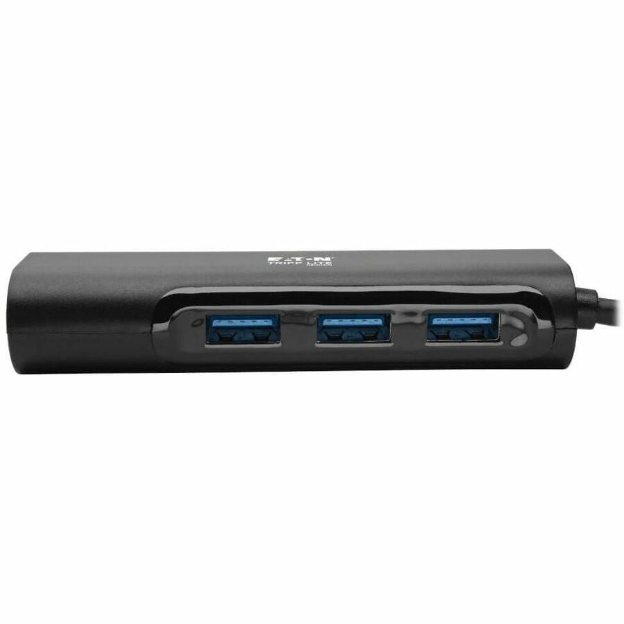 Eaton Tripp Lite Series 3-Port USB 3.x (5Gbps) Hub with LAN Port, USB-C to 3x USB-A Ports and Gigabit Ethernet, Black — U460-003-3A1GB